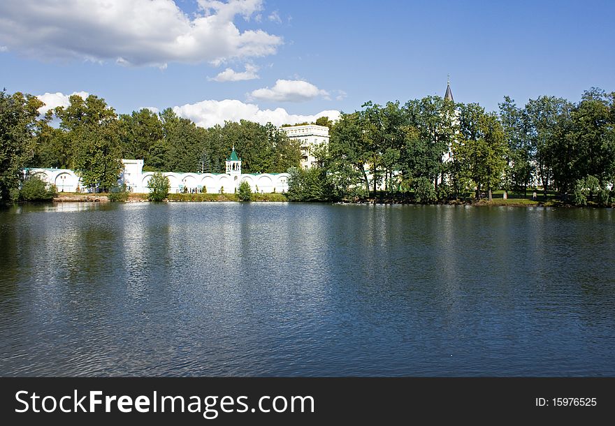 Pond at Nikolo-Ugreshsky monastery, Dzerzhinsky, Russia.