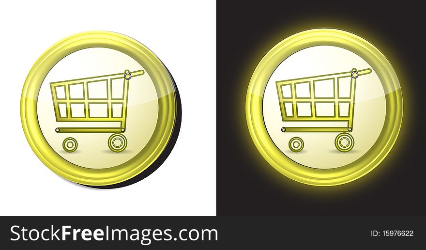 Shopping cart button on white and black background. Shopping cart button on white and black background.