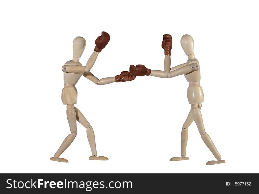 Sparing boxing - of dummies on white background