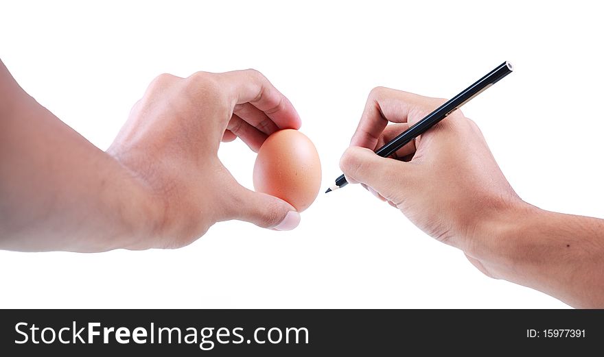 Hand drawing on egg with pencil. Hand drawing on egg with pencil