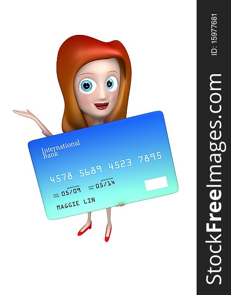 High quality 3d girl holding a credit card illustration. High quality 3d girl holding a credit card illustration