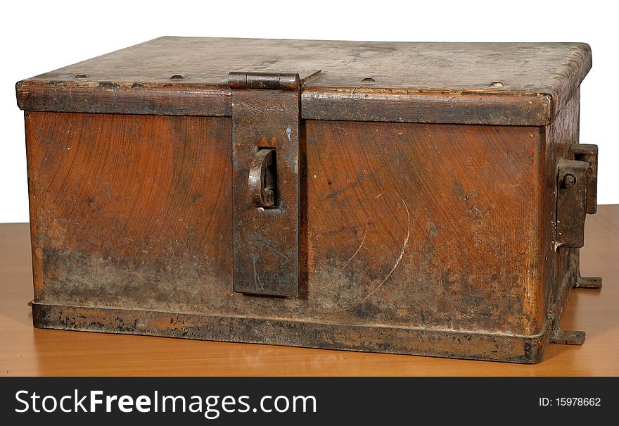 Vintage strongbox of brown color without the lock.