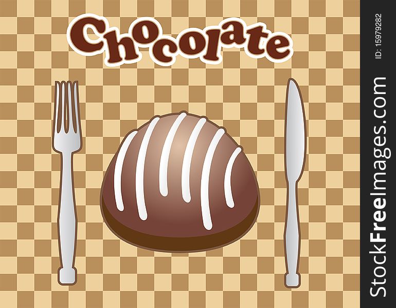 Card with chocolate candy with fork and knife