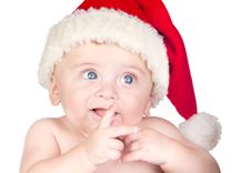 Free Beautiful Babe With Blue Eyes And Christmas Hat Stock Photography - 15980902