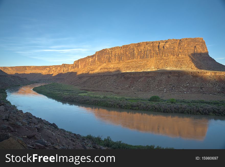 Dawn on a river near Canyonlands National Park in Utah. Dawn on a river near Canyonlands National Park in Utah