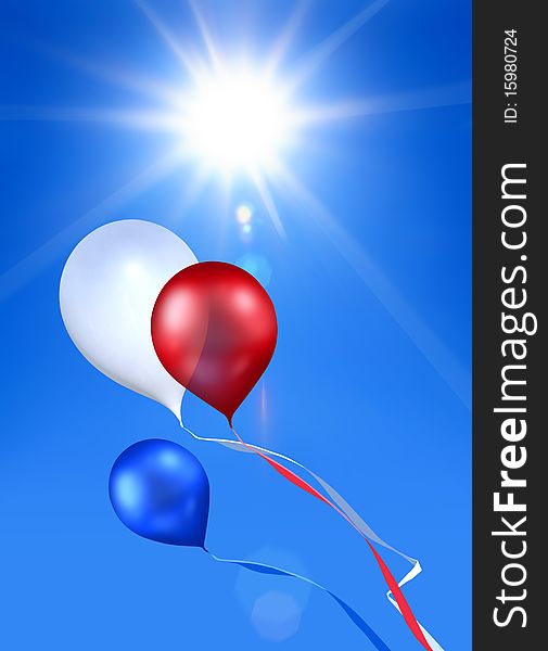 Toy balloon soaring in the blue sky under shining sun. Toy balloon soaring in the blue sky under shining sun