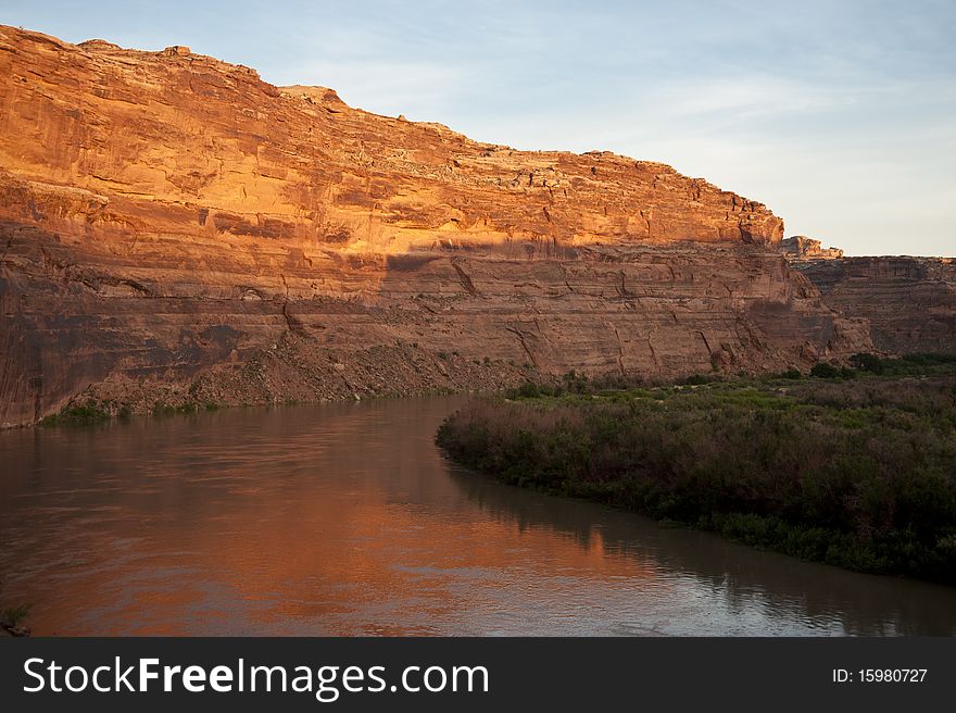 Dawn on a river near Canyonlands National Park in Utah. Dawn on a river near Canyonlands National Park in Utah