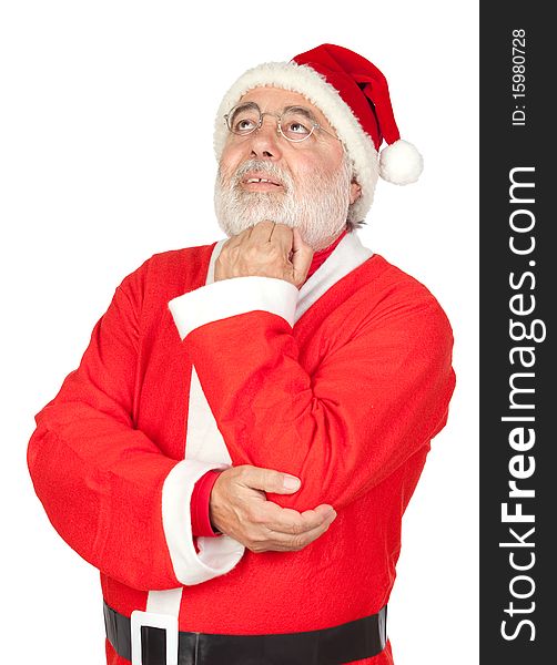 Thoughful Santa Claus isolated on white background