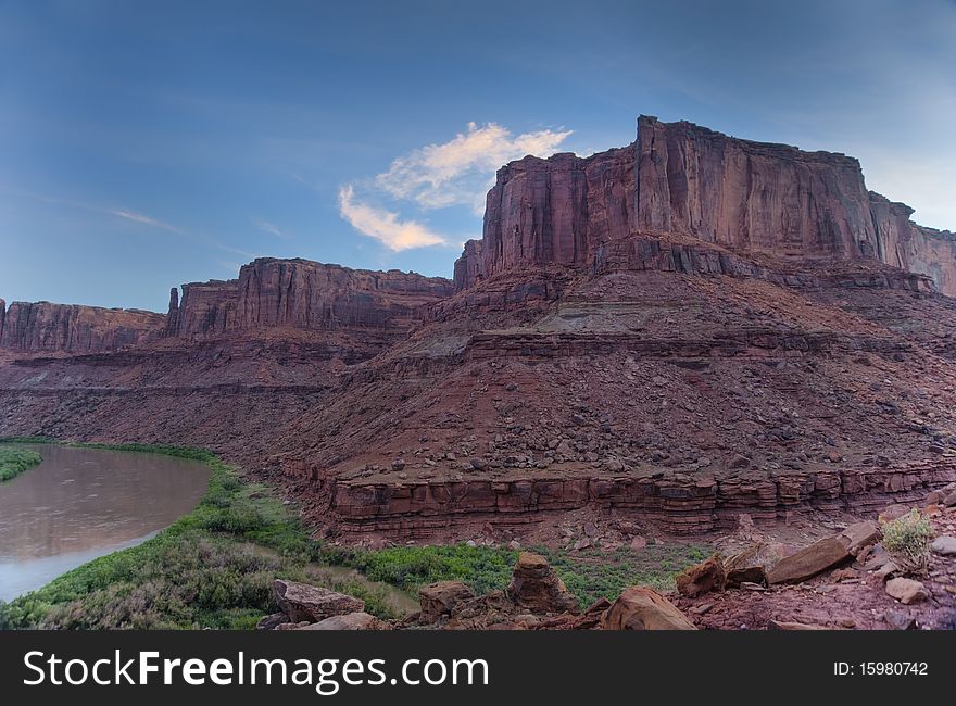 Dawn on a river near Canyonlands National Park in Utah. Dawn on a river near Canyonlands National Park in Utah