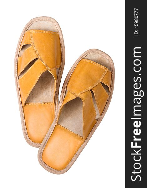 Isolated Yellow Leather Comfortable Slippers