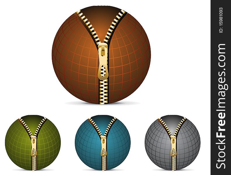 Set of colored circle zippers , four golden zippers . Set of colored circle zippers , four golden zippers .