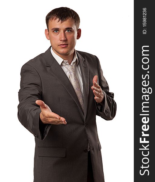 Young business man ready to set a deal over white background. Young business man ready to set a deal over white background