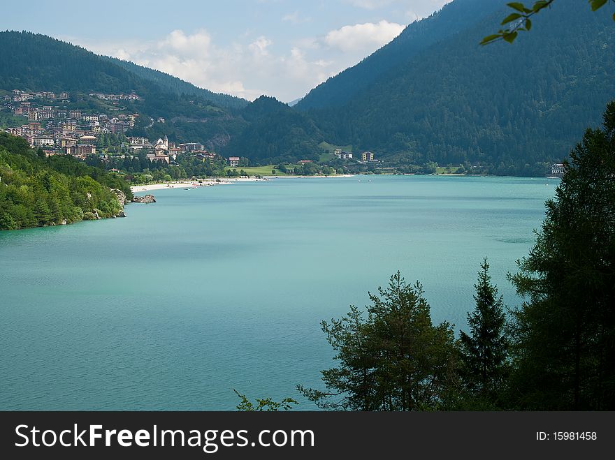 Molveno Lake, in Trentino seen by walking around him in summer