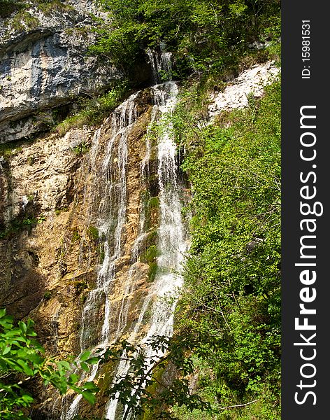 Waterfall Molveno: waterfall on the walk of Lake molveno in summer in Trentino