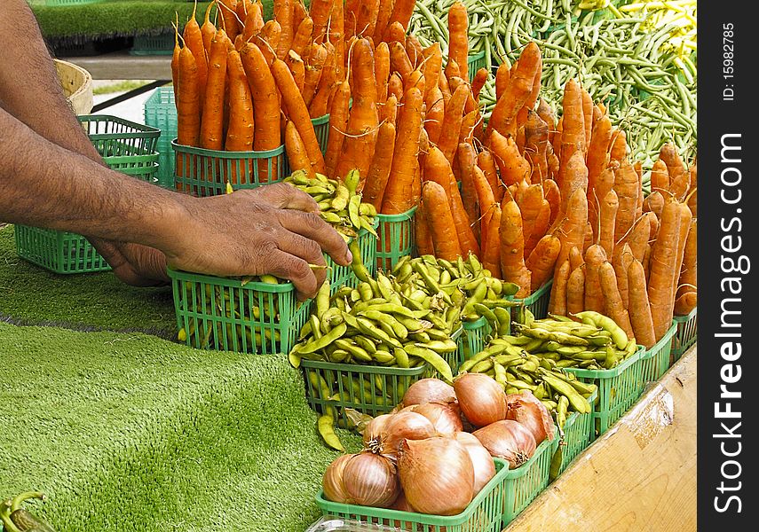 Display of organic vegetables at Farmers Market. Display of organic vegetables at Farmers Market