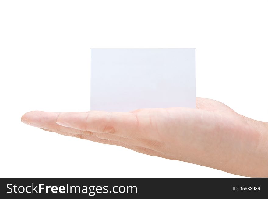A Human's Hand Holding a Blank Business Card,Isolated on white background. A Human's Hand Holding a Blank Business Card,Isolated on white background