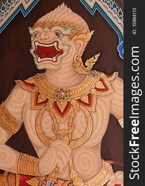 Thai paint ,Ramayana story in Wat Pra Kaw
