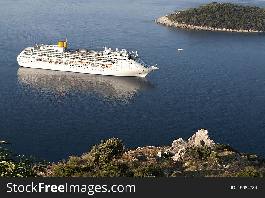 Croatia, Dubrovnik - August 2010, luxury white cruise ship shot on a clear day with calm seas and blue sky