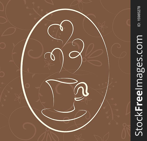 Coffee symbol on floral background.