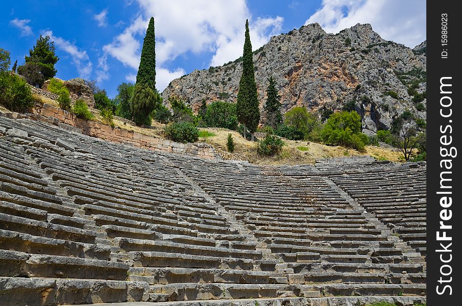 Ruins of amphitheater in Delphi, Greece