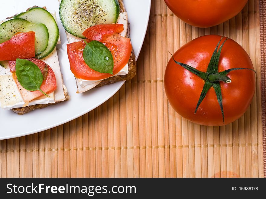 Tomato sandwich, healthy food background. Tomato sandwich, healthy food background