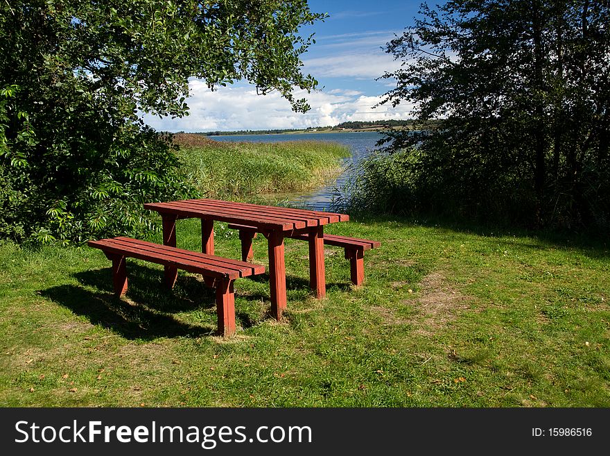 Picnic area at vandet lake near Klitnoeller in Denmark