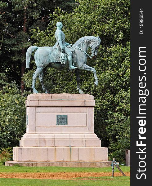 Bronze Statue of Prince Albert on Horseback set on a plinth in an English park. Bronze Statue of Prince Albert on Horseback set on a plinth in an English park