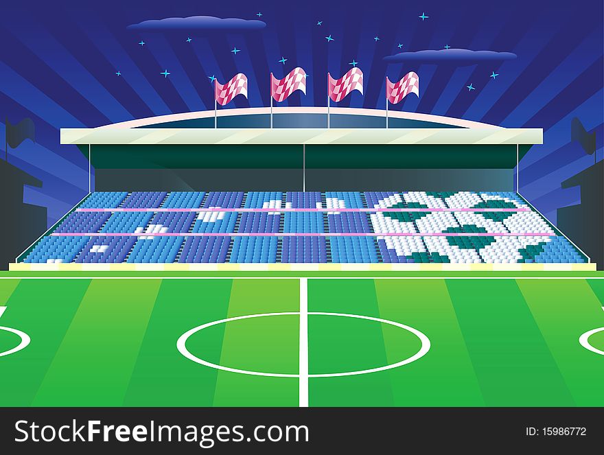 Soccer stadium and detailed tribune with drawing on seats. Soccer stadium and detailed tribune with drawing on seats.