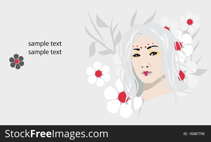 The Chinese (Japanese) girl with white hair and flowers