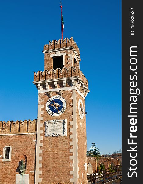 Clock Tower at the entrace of the Arsenale of Venice, Italy. Clock Tower at the entrace of the Arsenale of Venice, Italy