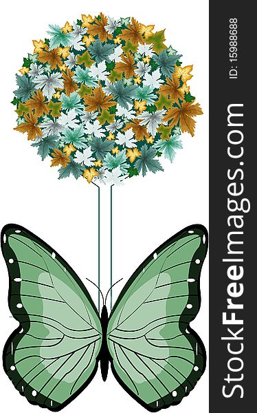 Autumn tree with butterflies and leaves. Autumn tree with butterflies and leaves