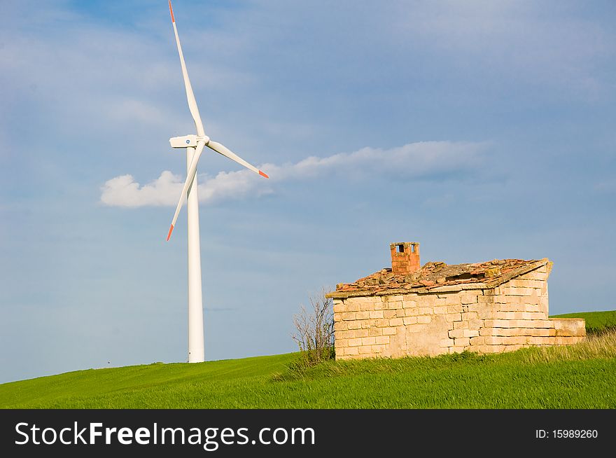 Eolic farm with wind turbines in a beautiful landscape