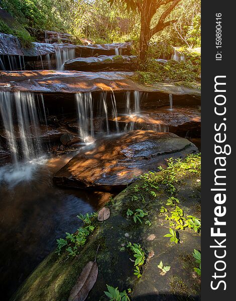 soft water of the stream in the WIMAN THIP Waterfall natural park, Beautiful waterfall in rain forest