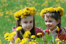 Brother And Sister With Dandelion Garlands Stock Photo Brother And Sister With Dandelion Garlands Stock Photo