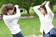 Two Girls Taking Pictures Stock Photo Two Girls Taking Pictures Stock Photo