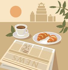 Still Life With Coffee And Croissant Stock Photos Still Life With Coffee And Croissant Stock Photos