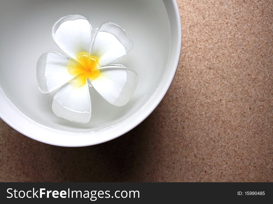 Aromatherapy bowl with frangipani flower in the perfumed water. Aromatherapy bowl with frangipani flower in the perfumed water