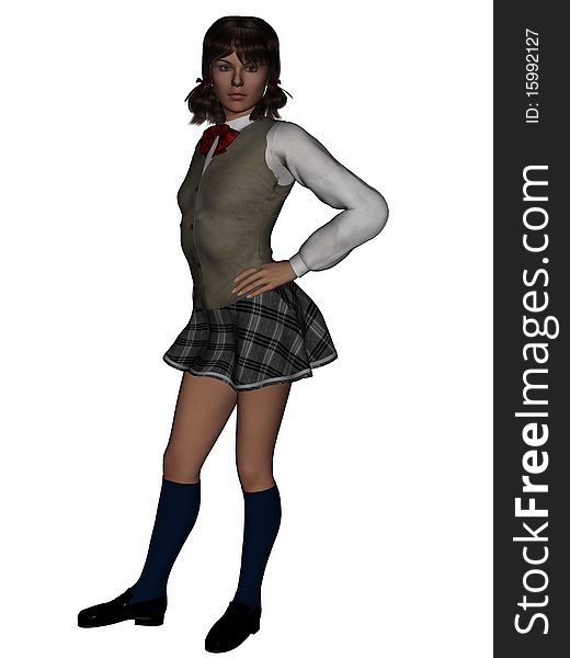 Young female teenager in a typical attitude pose. 3 Dimensional model, computer generated image. 3D render. Young female teenager in a typical attitude pose. 3 Dimensional model, computer generated image. 3D render