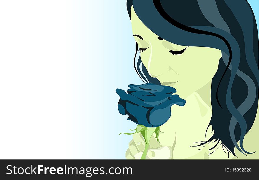 Romantic illustration the vector girl with a flower
