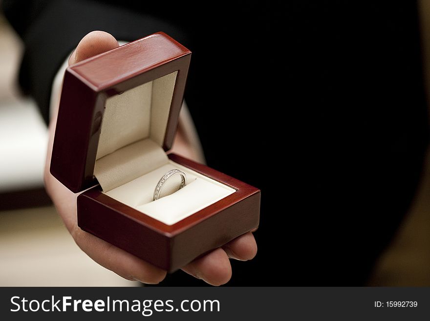 Wedding band in wooden box