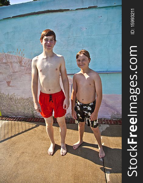 Brothers having fun at the pool