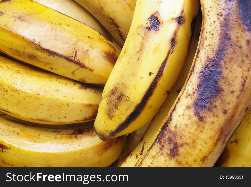 Banana bunch on the turn in a market stall