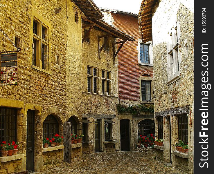 Mdieval street of perouges in france. Mdieval street of perouges in france