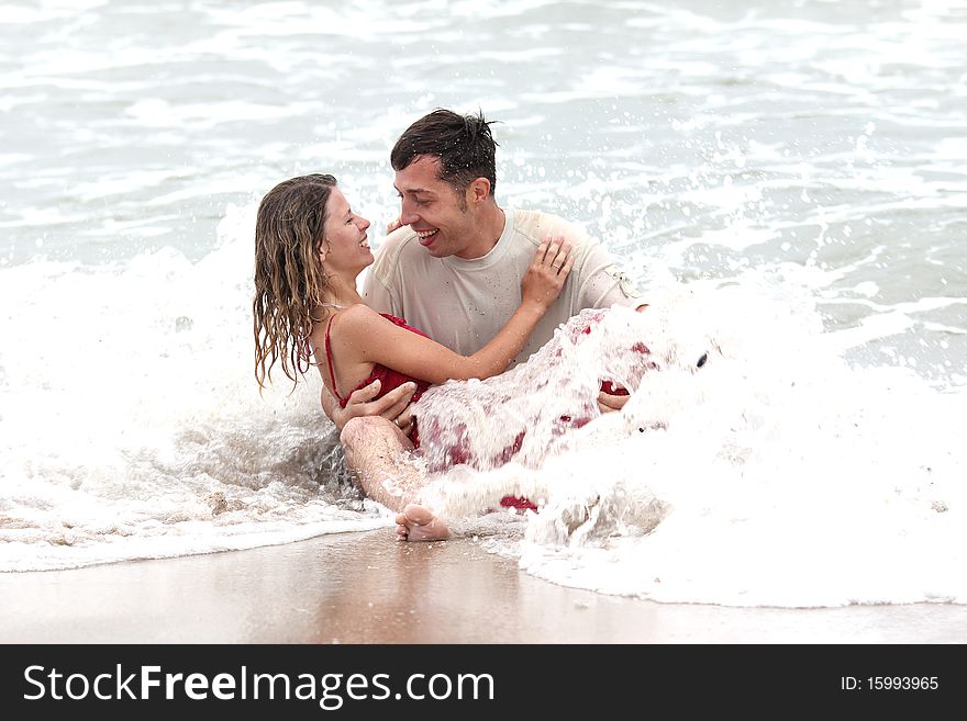 Loving couple in the sea