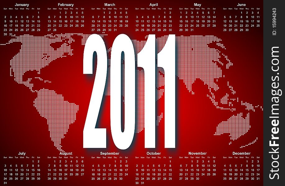 Calendar 2011 with world map. Calendar 2011 with world map