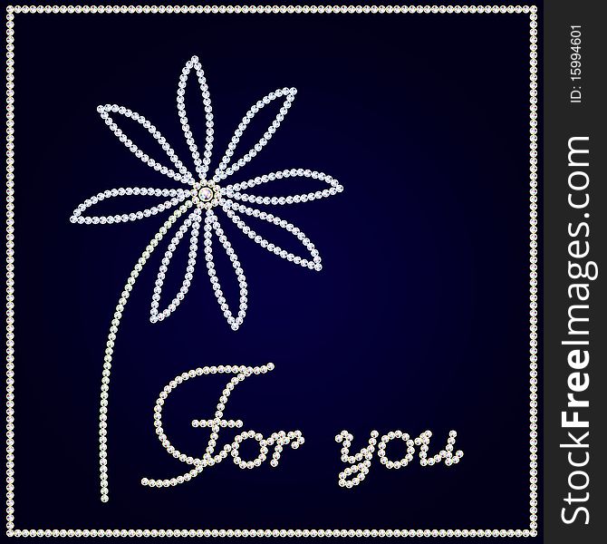 Card with colorful flower with text For you  on dark background. Card with colorful flower with text For you  on dark background