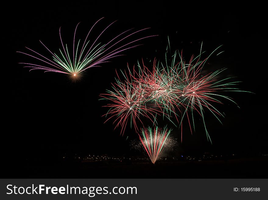 Explosion of fireworks against a dark background