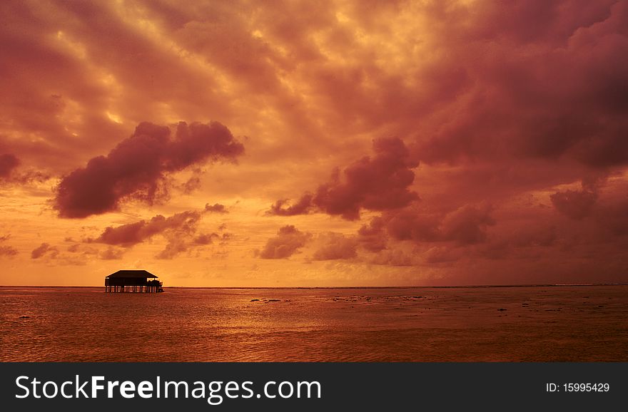 Sunset colorful seascape on Maldives. Sunset colorful seascape on Maldives