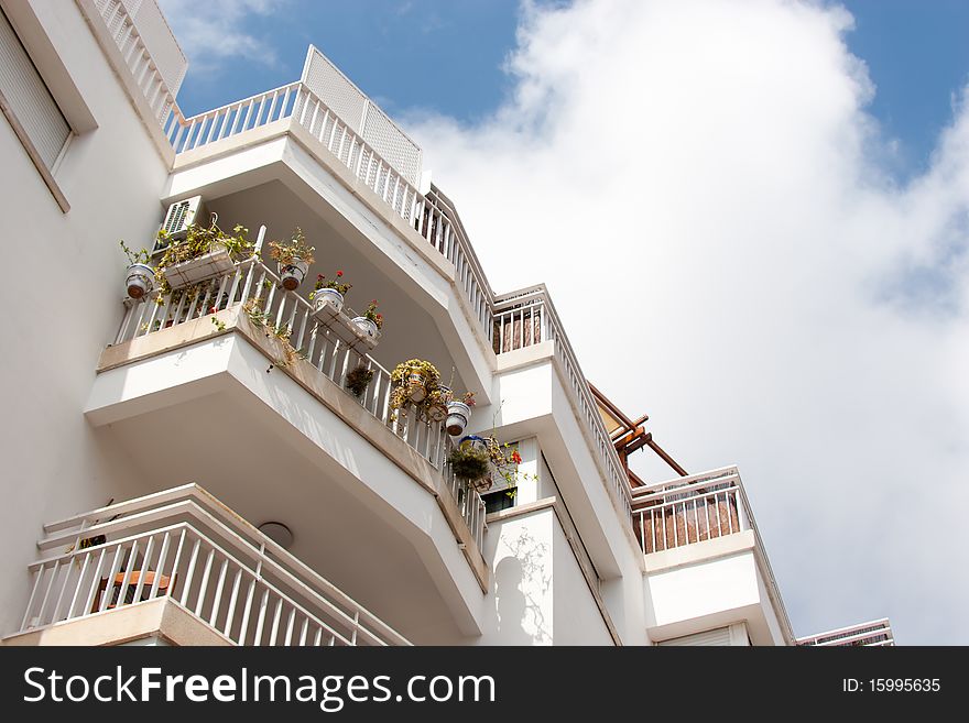 Beautiful balconies by the Mediterranean sea - copy space