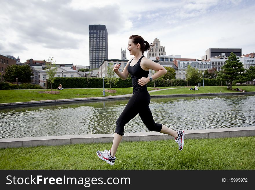 Young women running at the park